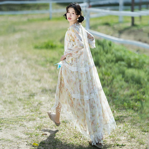 雪纺印花连衣裙女夏季镂空刺绣裙