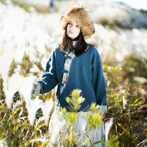 棉麻记仿羊羔毛短款外套女冬季