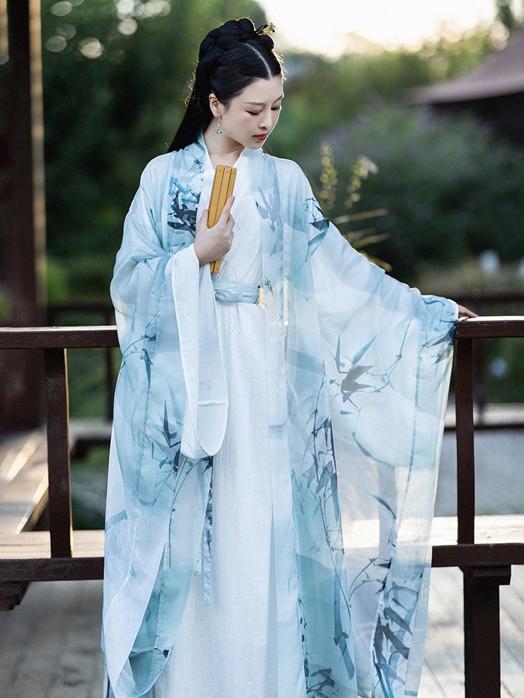 [SHU HELI] 고대 HANFU 여성 봄 가을 웨이와 진 스타일 스트레이트 슬리브 셔츠 요정 흰색 롱 스커트 투피스 세트