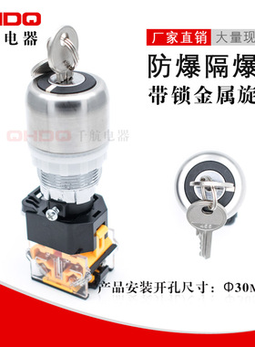 BA8050金属不锈钢隔爆钥匙控制旋钮 防爆防腐二档带钥匙 锁 开关