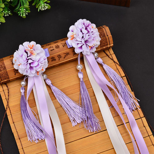 女童布艺绢花朵飘带发夹唐装头饰