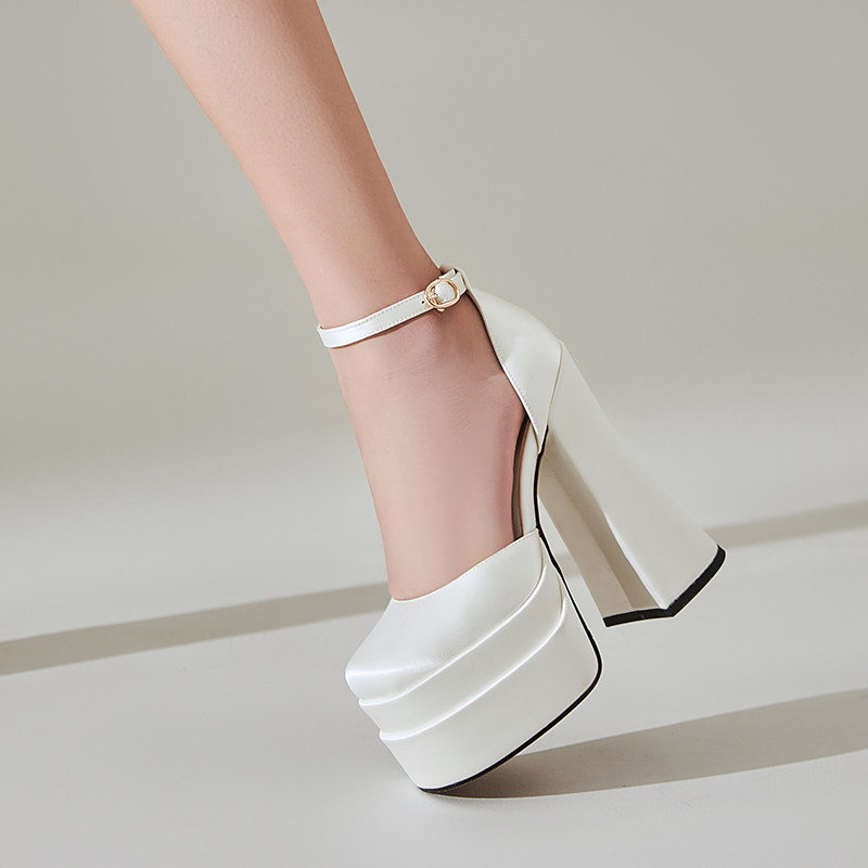 高跟鞋粗跟防水台不累脚婚鞋新娘香槟秀禾婚纱两穿高级感婚鞋12CM