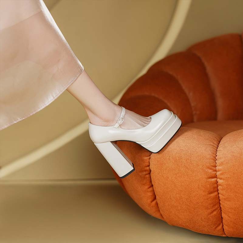 粗跟高跟鞋防水台礼服增高婚鞋女婚纱不累脚玛丽珍婚鞋恨天高12CM