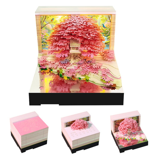 花海奇缘树居带灯3D立体纸雕