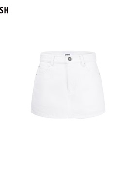 【新品】AIM SH 女士 白色夹标休闲牛仔裙裤a字半身裙短裙