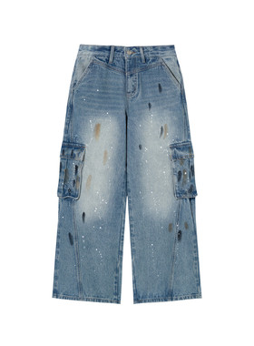 【汪苏泷 张真源同款】SOFITTE 蓝色泼墨涂鸦高腰工装牛仔裤男女