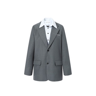 灰色假两件拼条纹西服双腰条纹短裙 张予曦同款 JAC FLEURANT