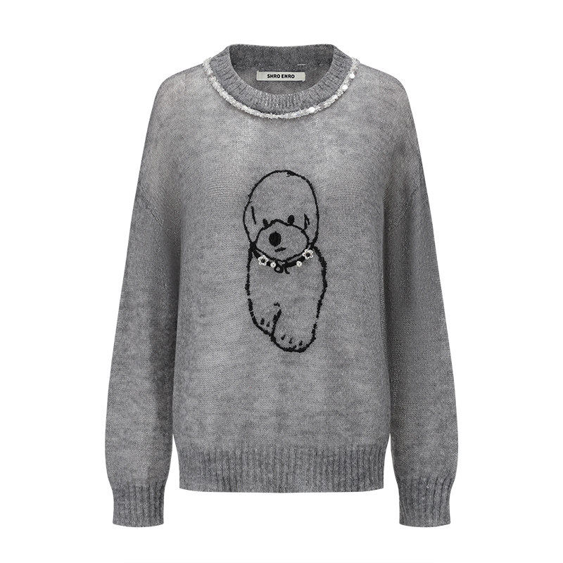 SHROENRO小狗刺绣慵懒毛衣