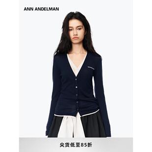 Ann Andelman2025秋季拼接针织品假两件套长袖开衫