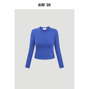 AIM 女士 简约修身 T恤上衣 爱心刺绣标识长袖 新品