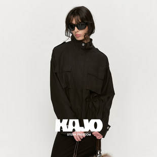 KAJO轻奢竹纤维立领口袋抽绳收腰工装 外套夹克风衣廓形25AW010