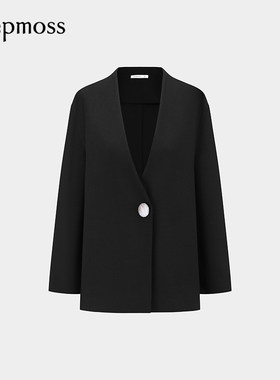 【deepmoss】2025秋冬新款女士设计感雾黑色宽松廓形羊毛混纺西装