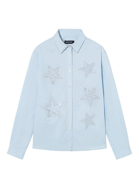 SOFITTE 25AW蓝色星星衬衫长袖烫钻铝丝造型小众百搭上衣男女同款