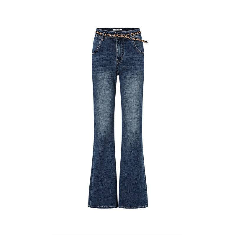 SHROENRO豹纹牛仔喇叭裤