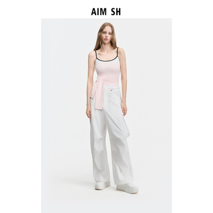 女士 褶皱伞兵口袋阔腿裤 裤 AIM 工装 休闲长裤 新品