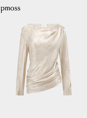 【deepmoss】2025秋冬新款女士水中倒影印花水泽扭转长袖上衣