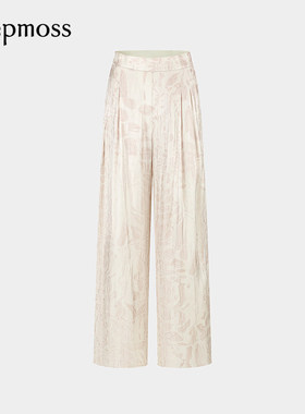 【deepmoss】2025秋冬新款女士设计感宽松水中倒影印花水泽长裤