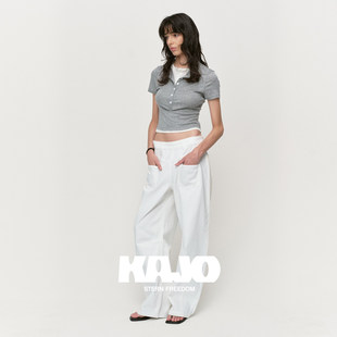 KAJO美式 侧拉链遮胯25AW012 复古前口袋高腰解构白色牛仔弯刀裤