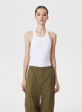 纯白色挂脖背心 棉质弹性女装背心 Le Alessandra修身露背上衣 20