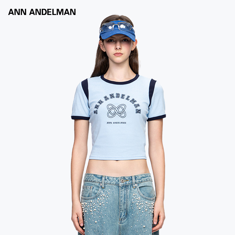 ANN ANDELMAN休闲运动风短款修身印花短袖t恤女2025新款