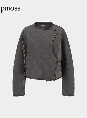 【deepmoss】2025秋冬新款女士墨色水光尼龙不规则开襟绗缝棉服