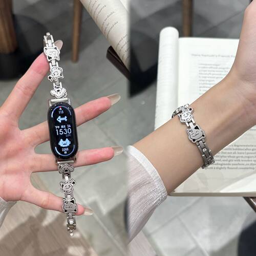 金属猫咪小狗适用苹果iwatch109表带女fit4pro/3新款小米8/9pro潮
