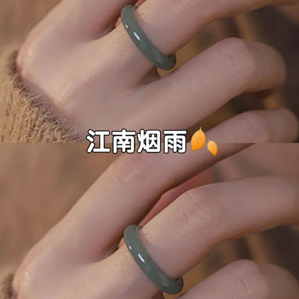小红书同款白茶清欢细素圈戒指仿玉小众古风不掉色时尚素食指戒指图片
