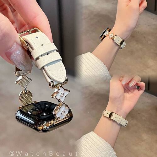 适用于苹果四叶草合金拼牛仔手表带红米watchs4/5/6小米华为89nfc