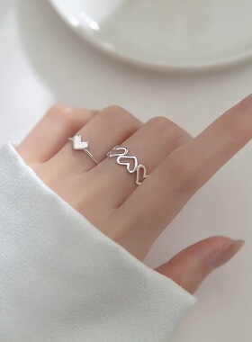 高级感爱心戒指女时尚个性轻奢小众设计ins潮单身开口指环两件套