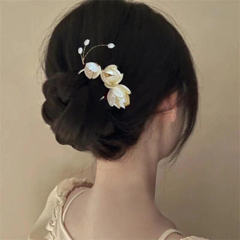 气质新中式白玉兰发簪超仙古风汉服发钗甜美仙女盘发簪子旗袍配饰