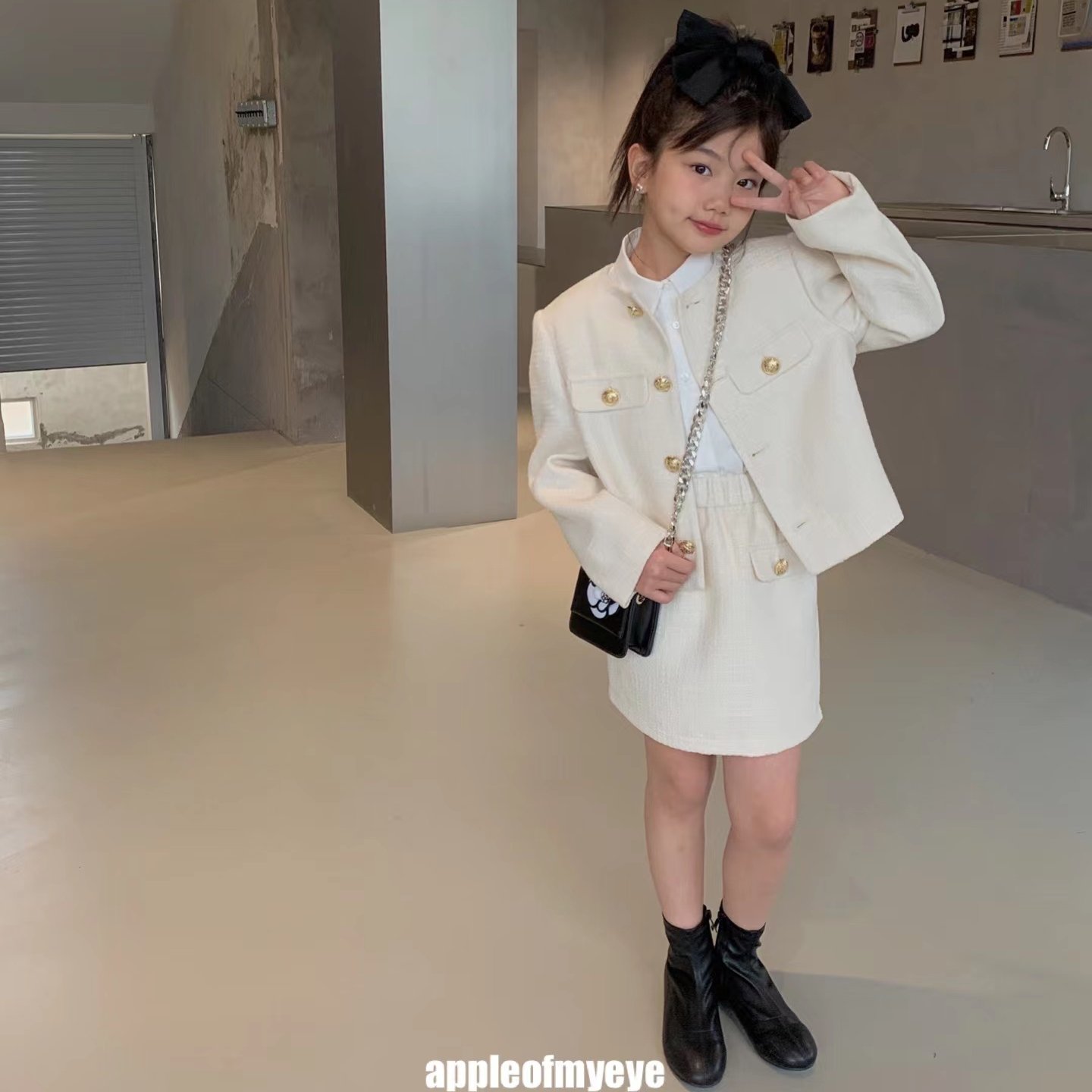 凹末品牌童装 春秋款 女童中大童 小香风外套半裙 套装