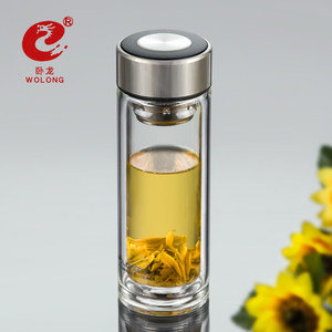 卧龙双层玻璃杯茶水分离便携男夏车载茶杯隔温杯子耐热透明水杯女