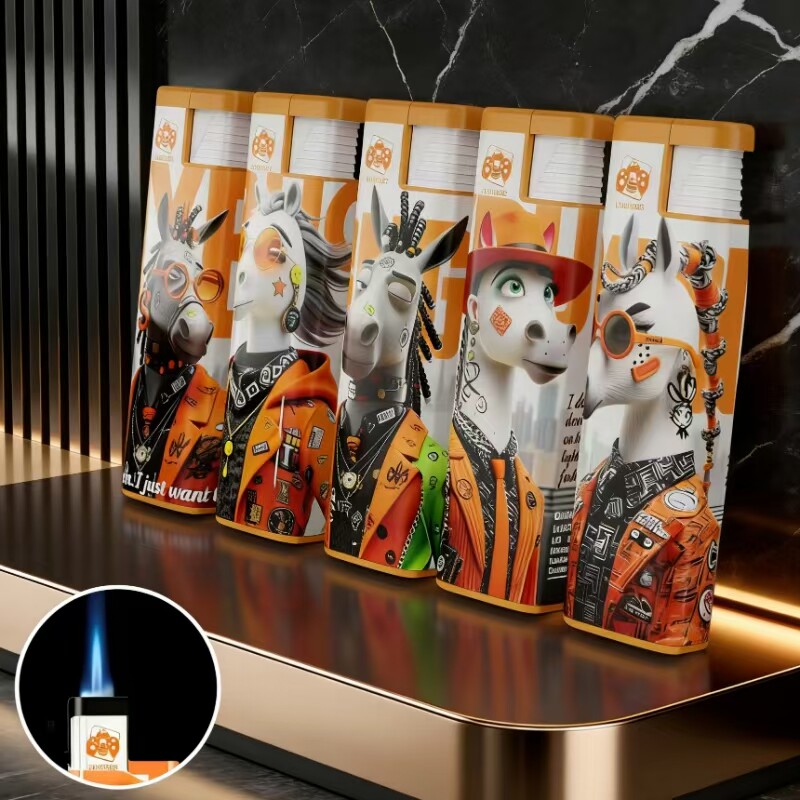 贵族微时尚防风打火机金属铁壳蓝焰直冲充气防爆耐用送礼创意个性