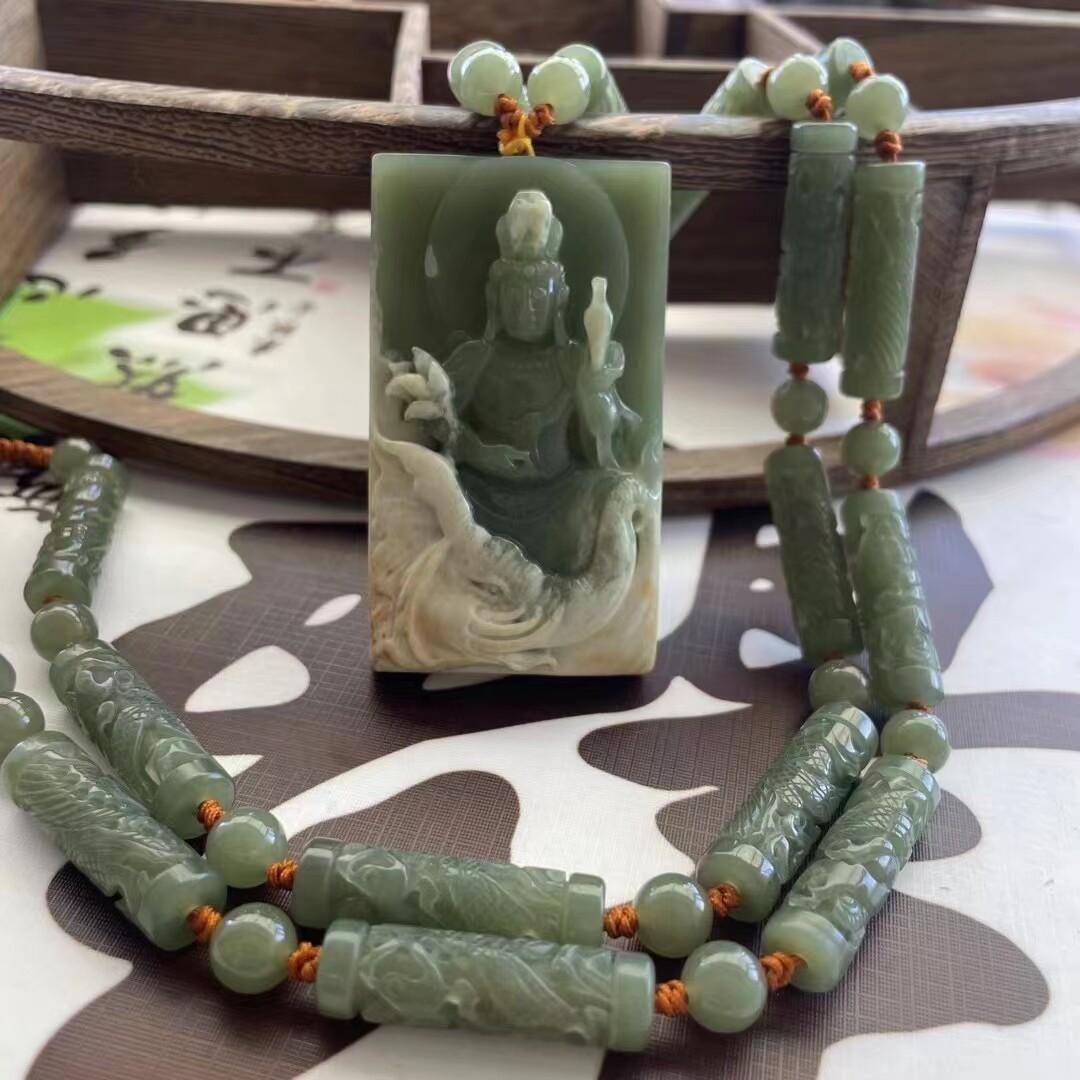 析木河磨玉普贤菩萨挂件吊坠项链天然玉石本命佛属龙属蛇
