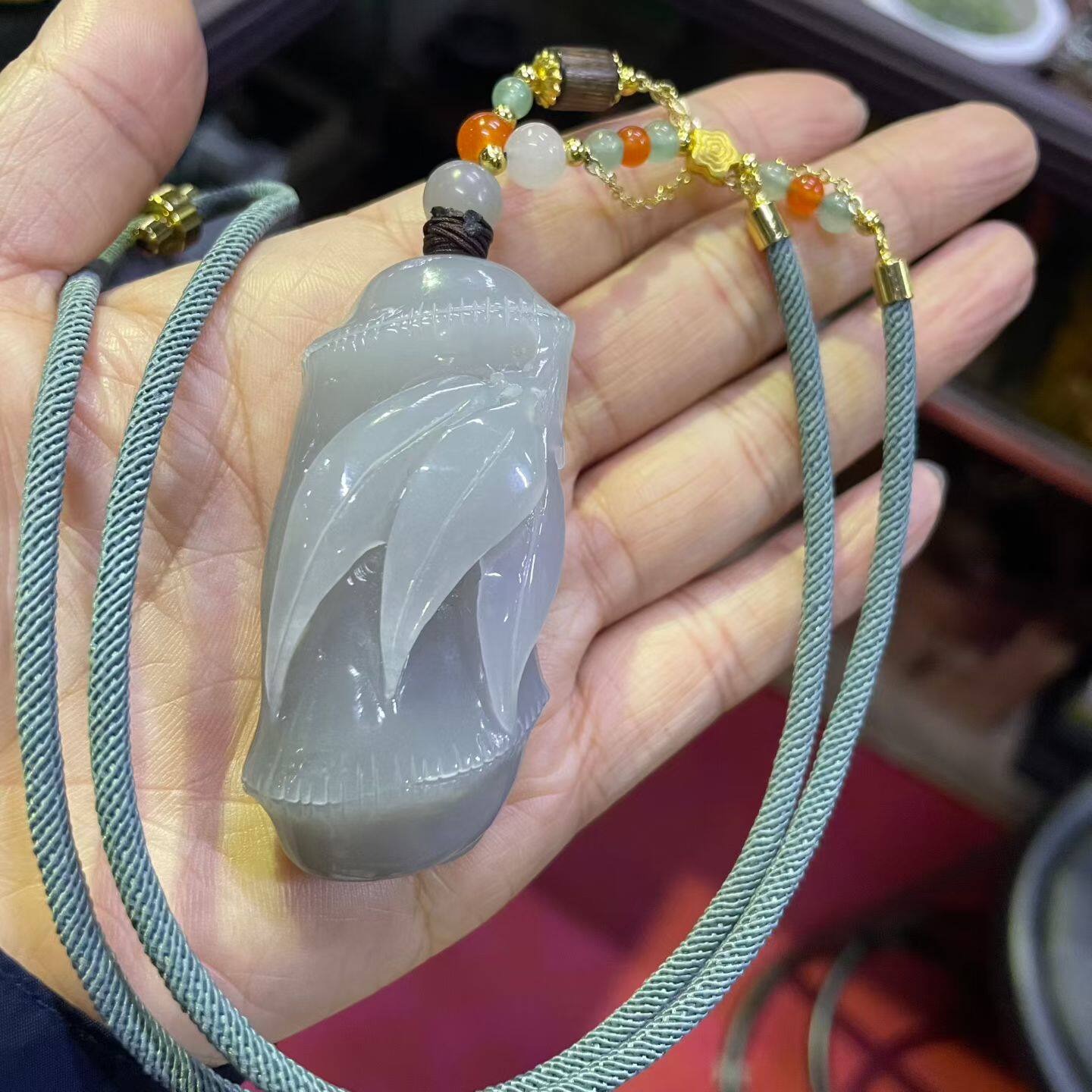 和田玉烟紫色竹节挂件吊坠项链天然玉石手工雕刻节节高