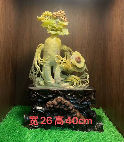 岫玉花玉摆件人生如意小摆件