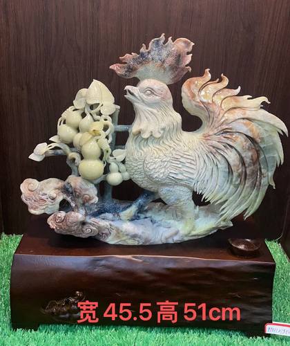 岫玉摆件花玉大公鸡天然玉石手工雕刻
