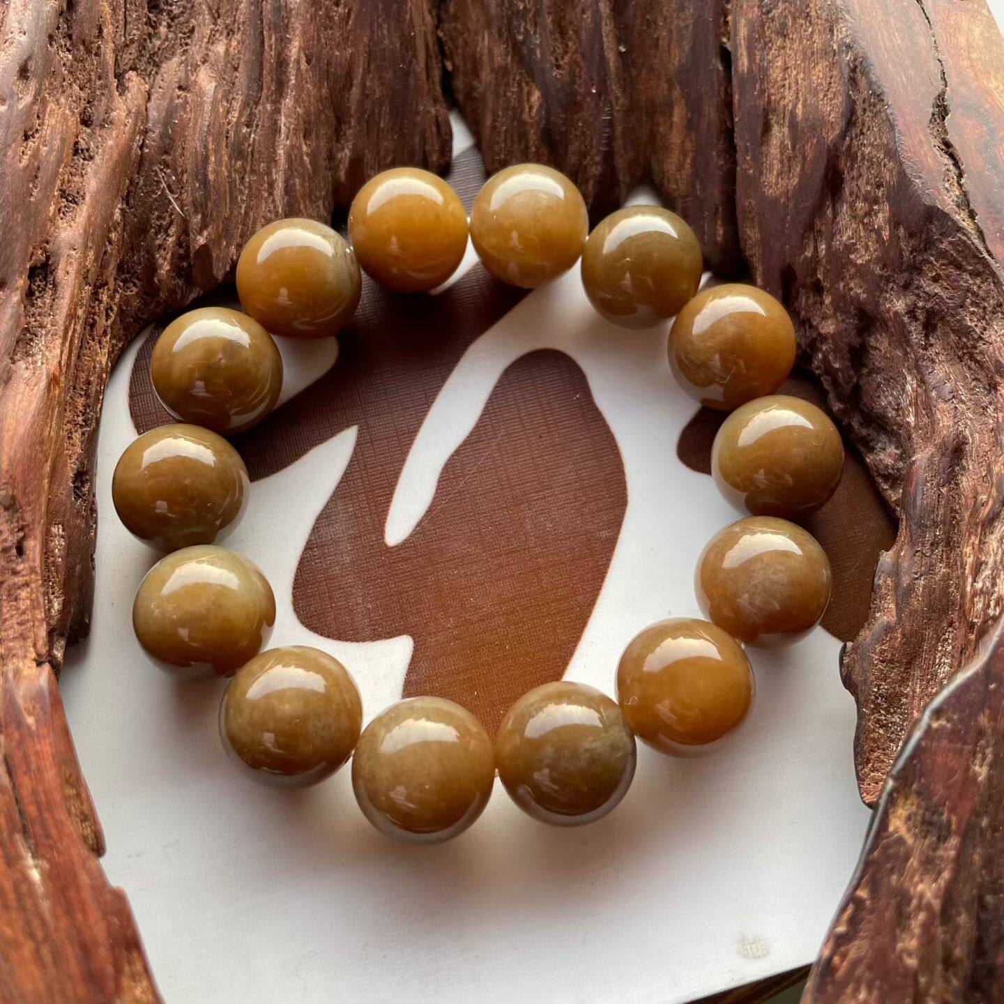 老玉糖手链天然玉石卡16珠子手串