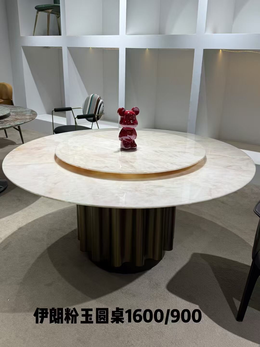 纯天然进口奢石高档别墅大平层带转盘大理石圆桌家用客厅餐桌椅