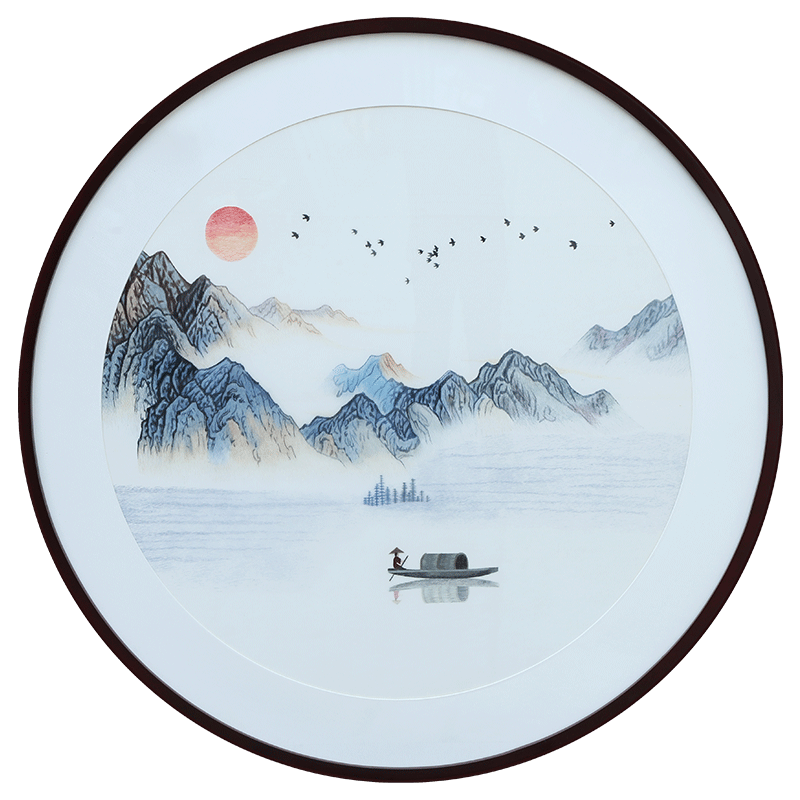 古艺苏绣精品山水玄关手工刺绣画