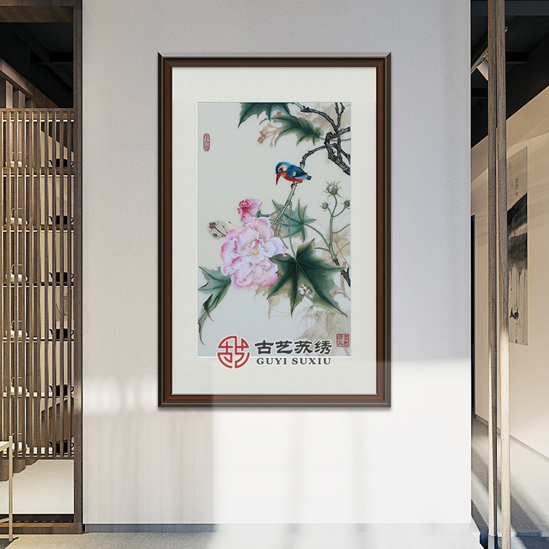 古艺苏绣精品芙蓉花鸟客厅玄关餐厅别墅手工刺绣画高端非遗礼品