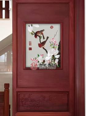 古艺苏绣精品郎世宁海棠玉兰隔断