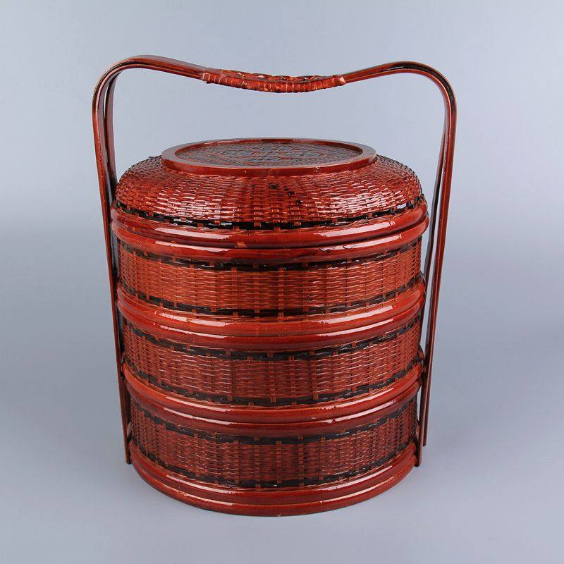 食盒提篮竹编篮子手提送餐三层拜拜用手工编织竹篮子古代祭祀食篮