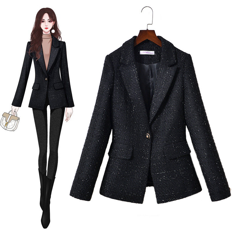 小香风西装外套女通勤高级感修身小个子短款西装2022秋冬女装毛呢