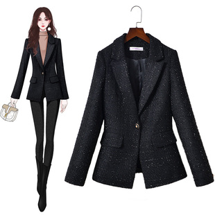 小香风西装外套女通勤高级感修身小个子短款西装2022秋冬女装毛呢