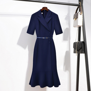 2026年新款西装连衣裙高级感时尚显瘦中袖职业工装鱼尾裙子女夏季