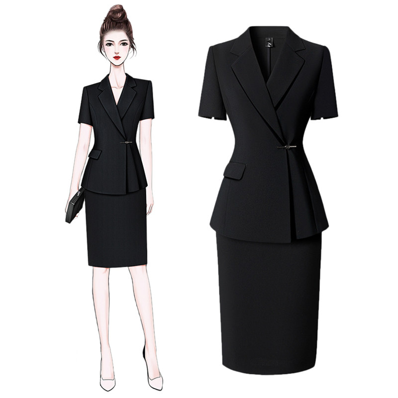 黑色休闲西装套装女2025新款中国风时尚气质通勤短袖职业西服正装