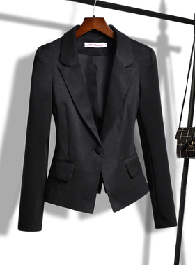 小西服女春秋修身显瘦收腰网红黑色西装外套女小个子短款气质上衣