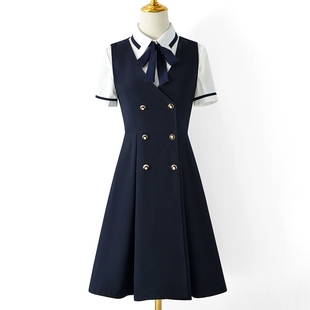 夏季职业连衣裙女时尚气质马甲裙套装幼师教师口腔前台医美工作服