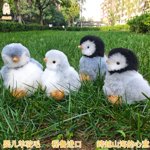 真羊驼皮毛一体黑白蓝企鹅毛绒玩具公仔玩偶penguin 秘鲁进口正版